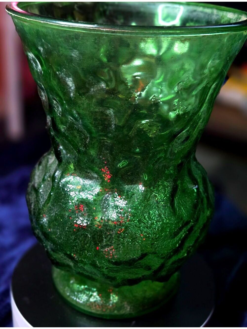 Vintage E.O. Brody Co. Emerald Green Crinkle Glass Vase M6000 Mid-Century Modern